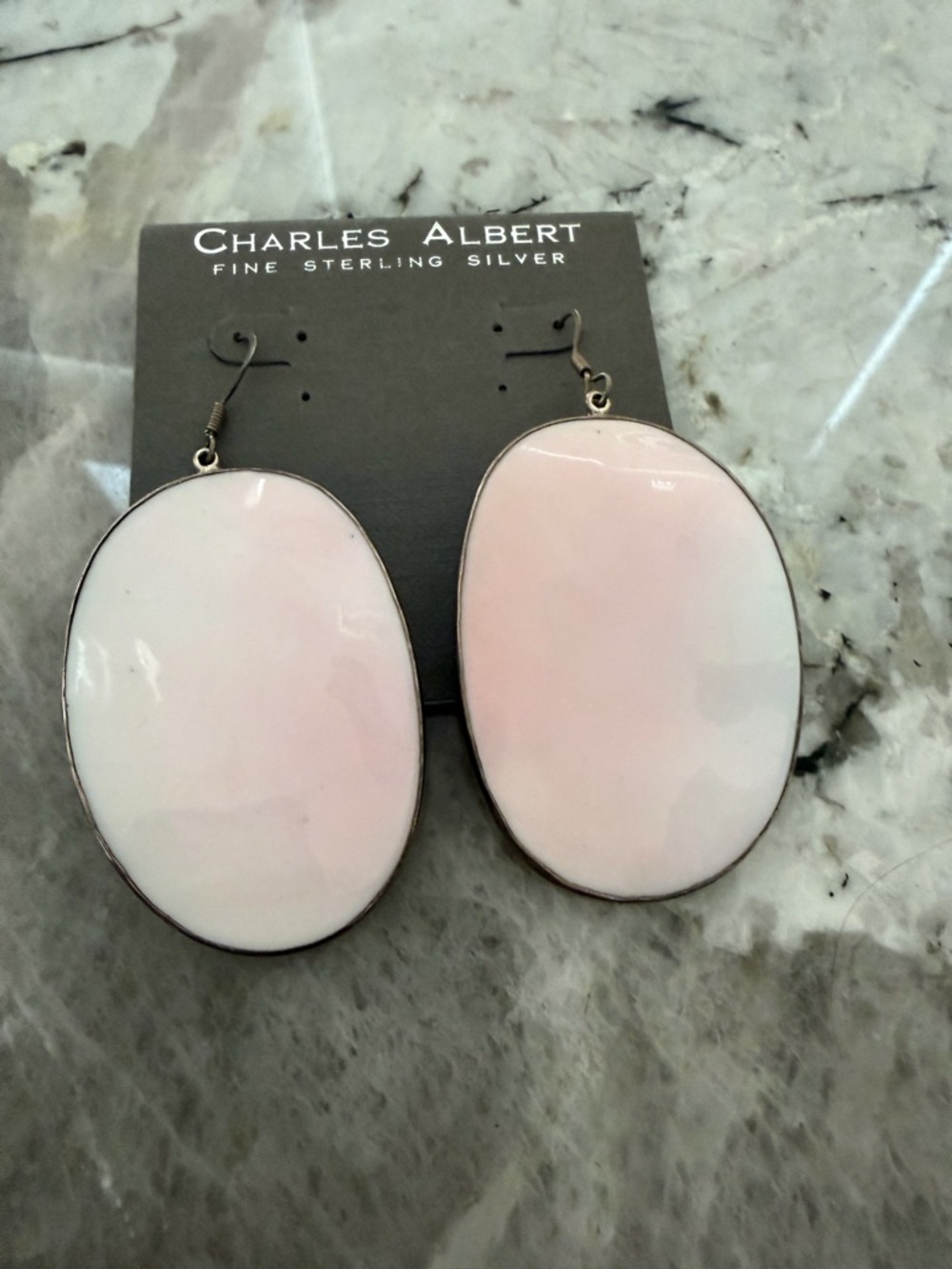 Charles Albert Pale Pink Oval Sterling Silver Drop Earrings